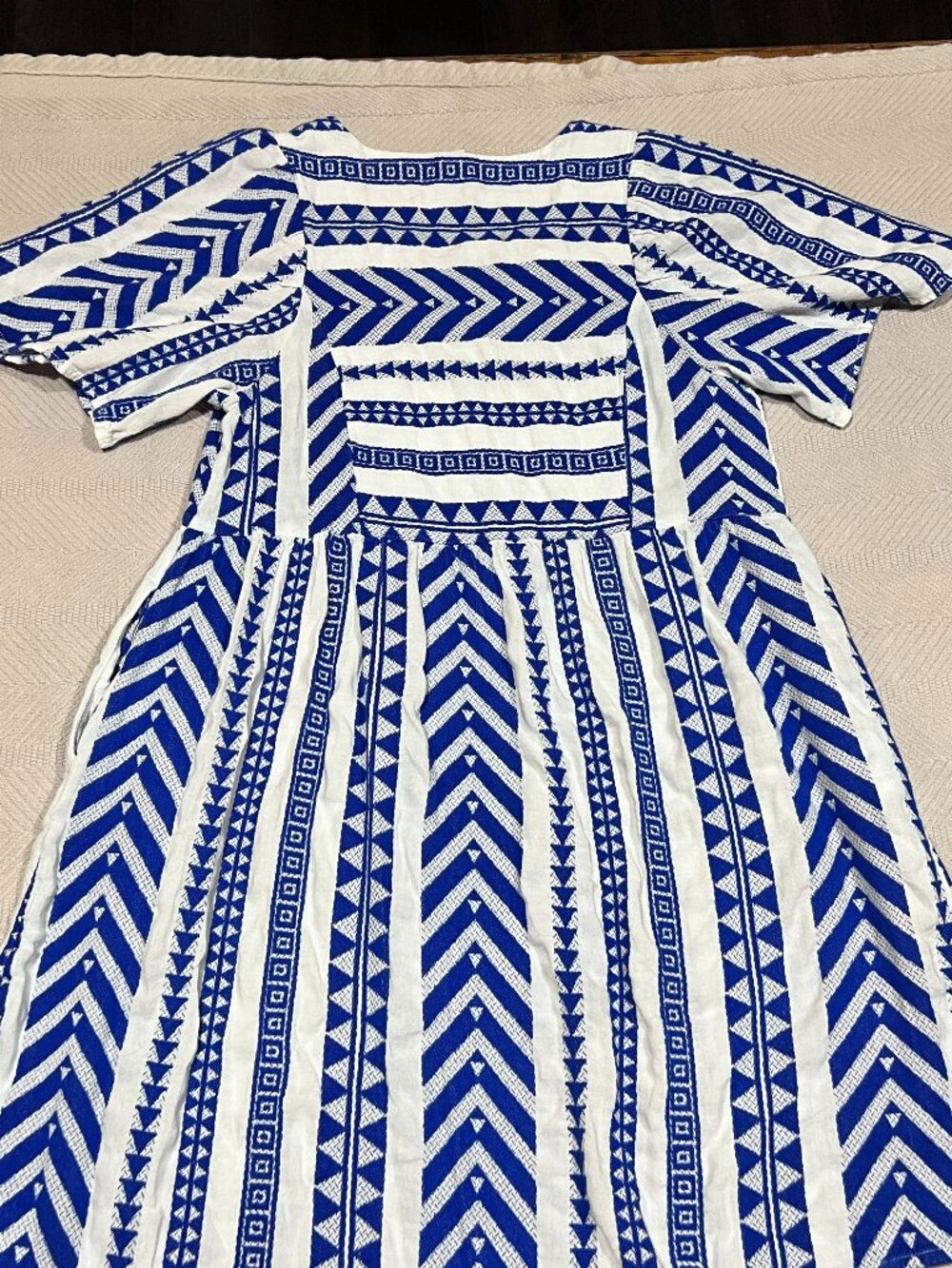 Old Navy Jacquard Mini Swing Dress Short Sleeve Women's Geometric Blue White S - Picture 2 of 5